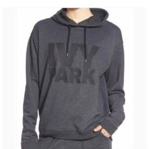 Ivy Park Hoodie Sweatshirt Womens Medium Pullover Dark Gray Black Logo Casual